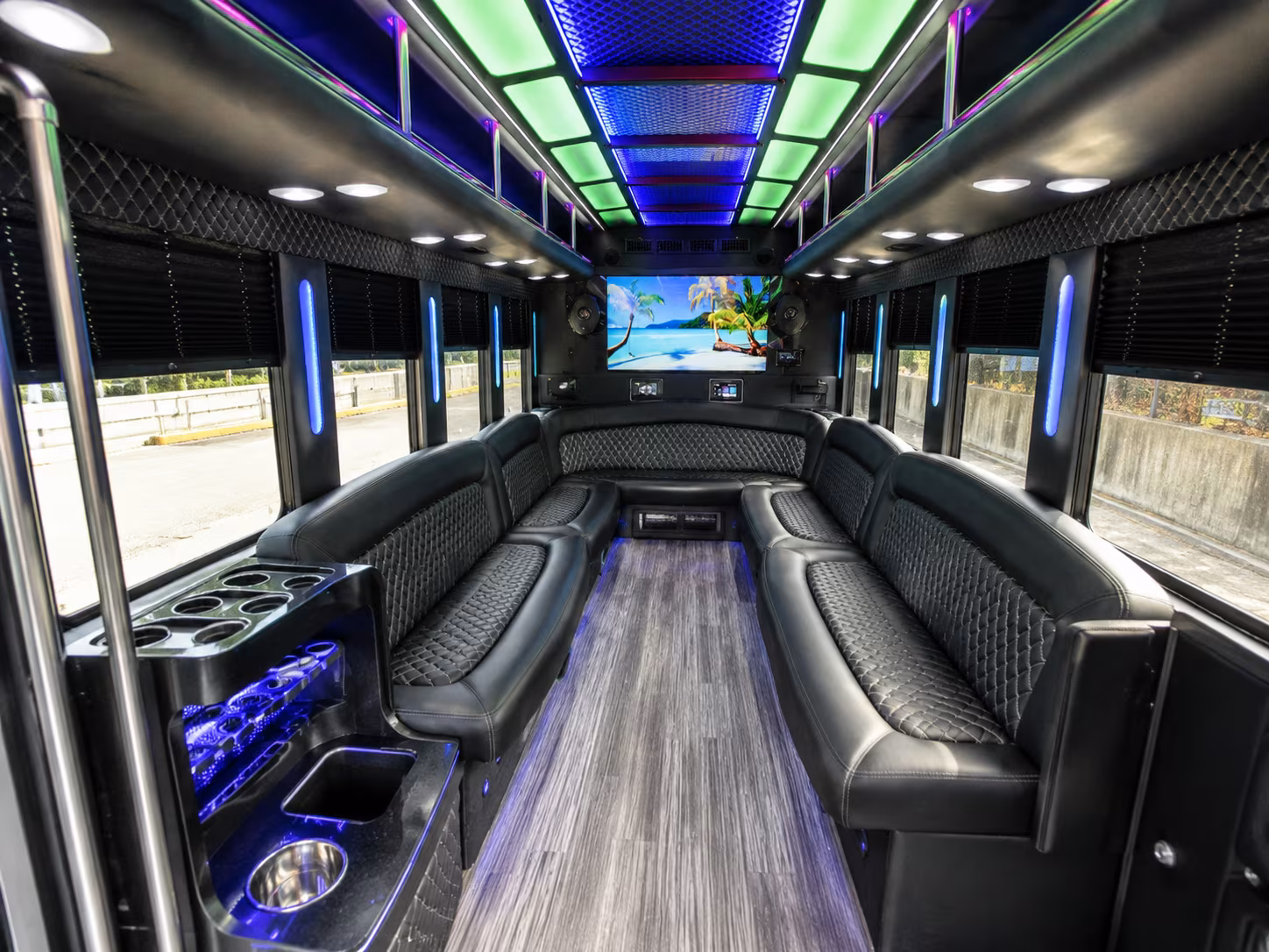 ventura 18 passenger party bus inside